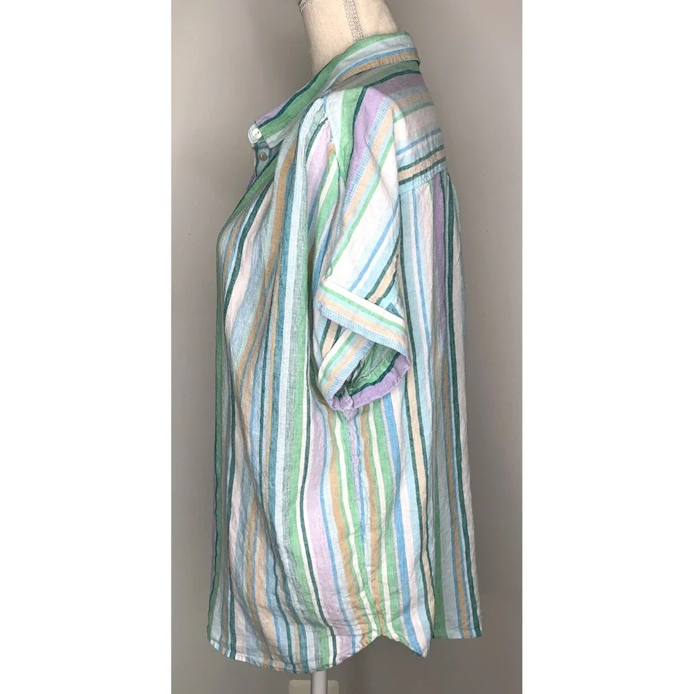Blouse Shirt Womens XL 16-18 Linen Striped Cottagecore Vacation Time & Tru - Picture 5 of 7